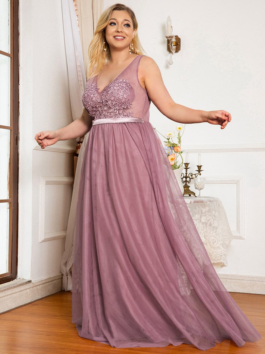 Custom Size A-Line V-Neck Floral Lace Appliques Bridesmaid Dress #color_Purple Orchid