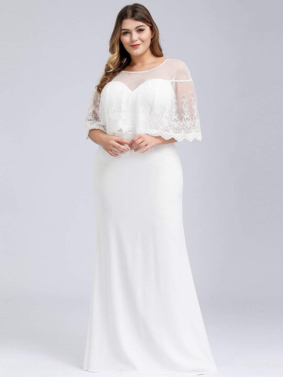 COLOR=White | Women'S Sweetheart Illusion Ruffle Sleeves Floor-Length Wedding Dress-White 6