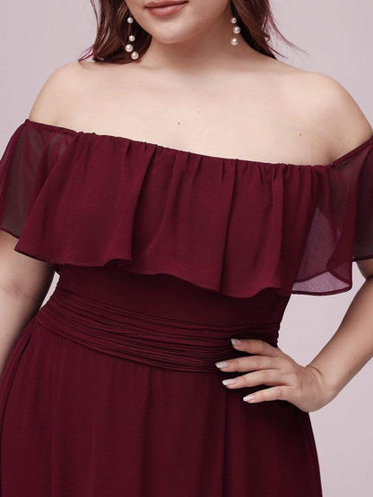 Plus Size Sexy Side Split Long Chiffon Formal Dresses #Color_Burgundy