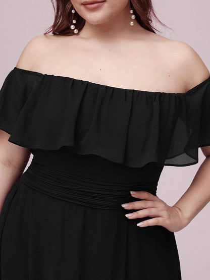 Plus Size Sexy Side Split Long Chiffon Formal Dresses #Color_Black