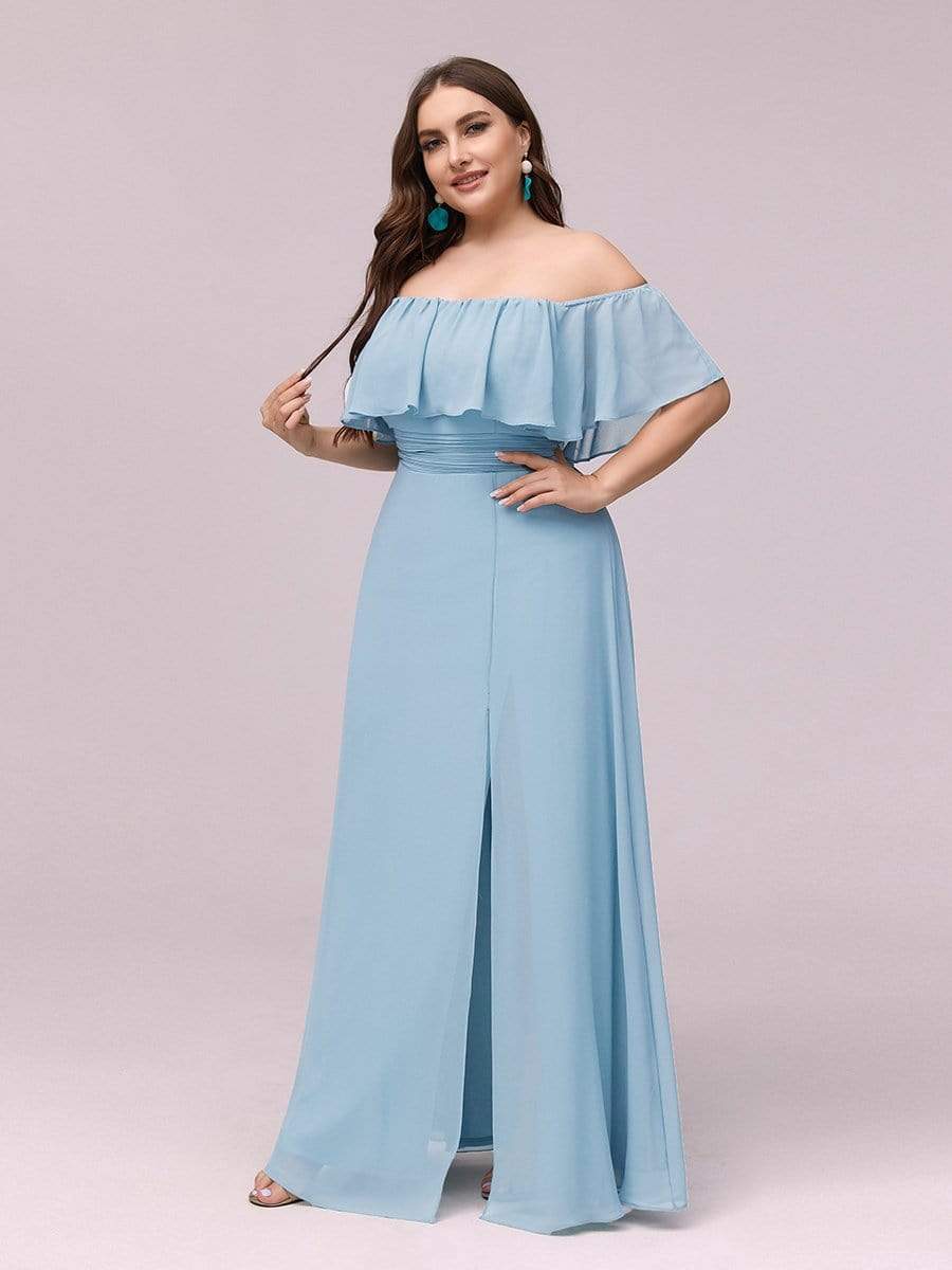 Plus Size Sexy Side Split Long Chiffon Formal Dresses #Color_Sky Blue