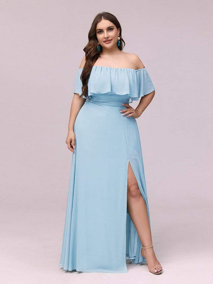 Plus Size Sexy Side Split Long Chiffon Formal Dresses #Color_Sky Blue