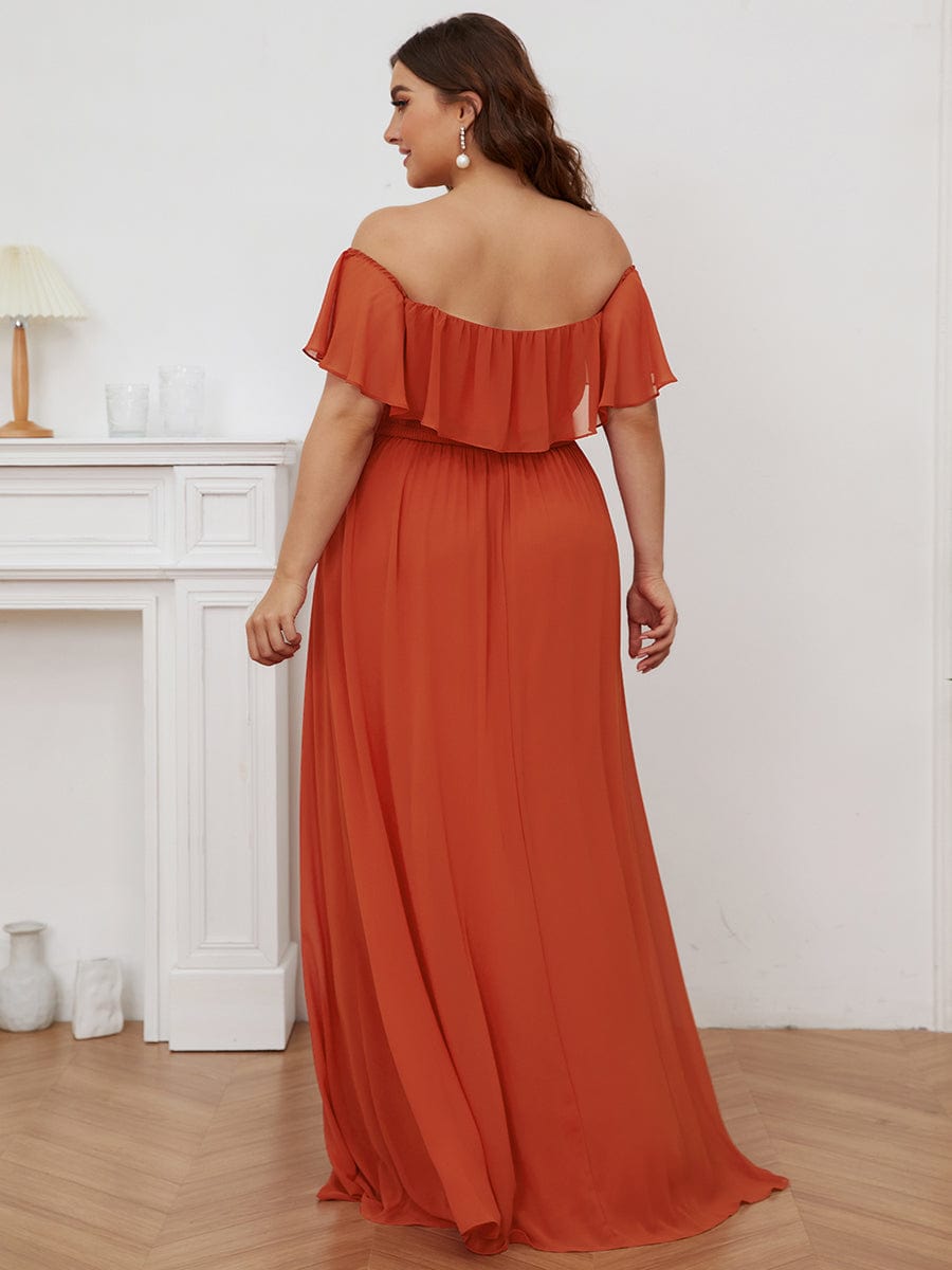 Custom Size Chiffon Ruffle Off Shoulder Thigh Split Bridesmaid Dresses #color_Burnt Orange