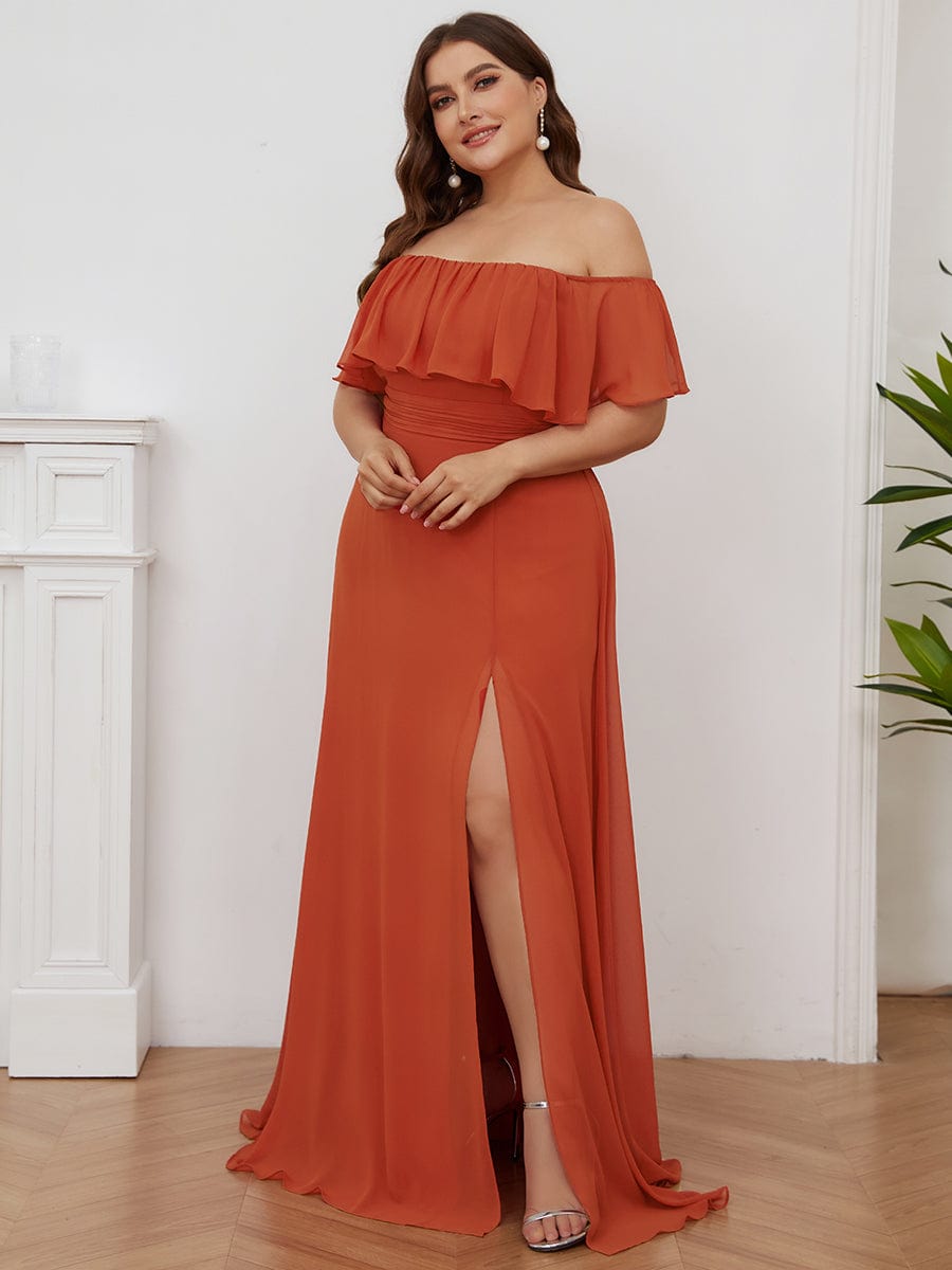 Plus Size Sexy Side Split Long Chiffon Formal Dresses #Color_Burnt Orange