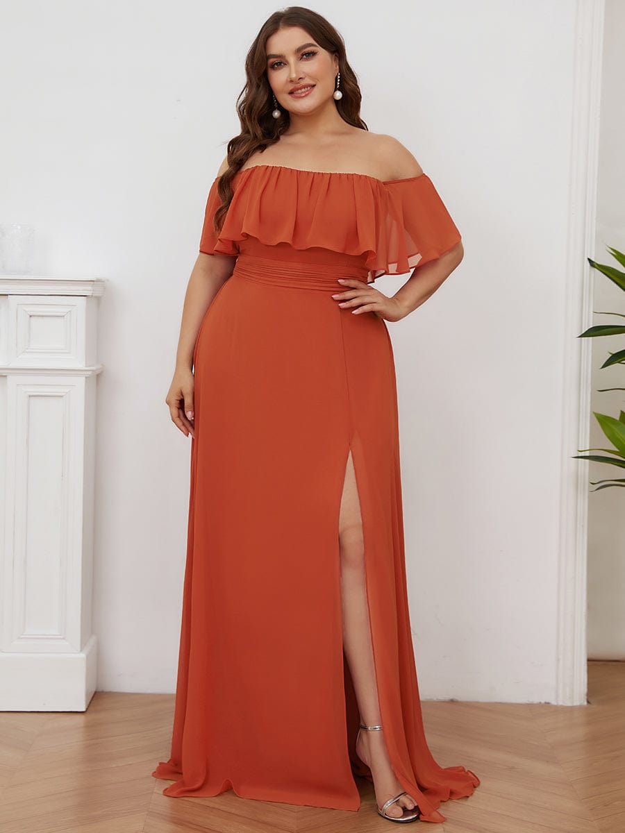 Plus Size Sexy Side Split Long Chiffon Formal Dresses #Color_Burnt Orange