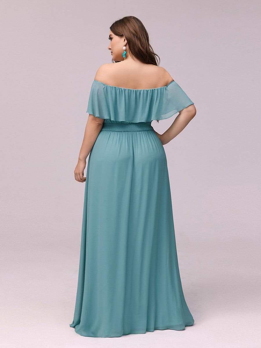 Plus Size Sexy Side Split Long Chiffon Formal Dresses #Color_Dusty Blue