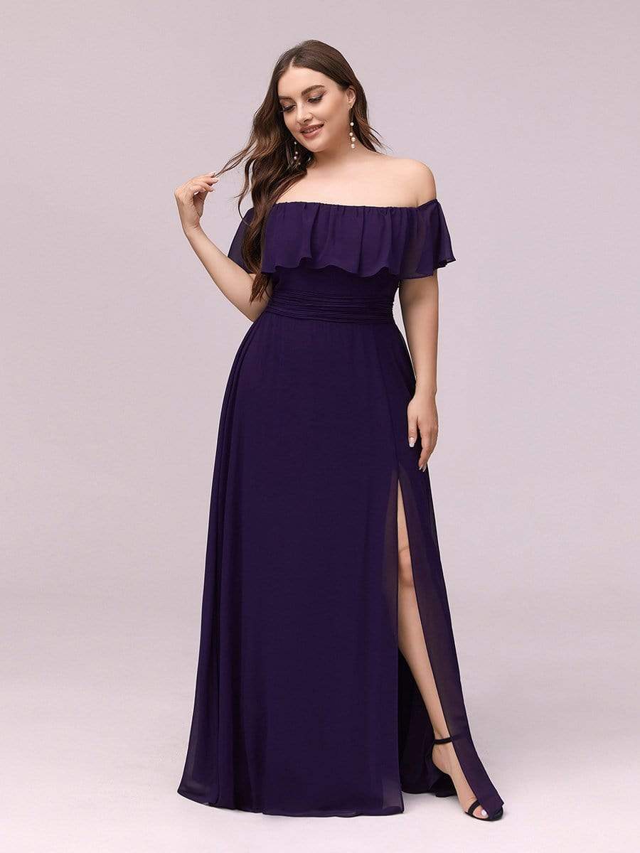 Plus Size Sexy Side Split Long Chiffon Formal Dresses #Color_Dark Purple