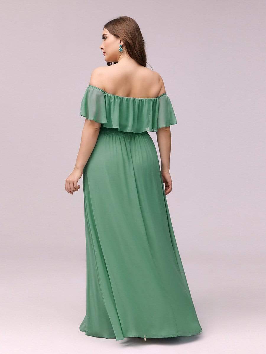 Plus Size Sexy Side Split Long Chiffon Formal Dresses #Color_Green Bean