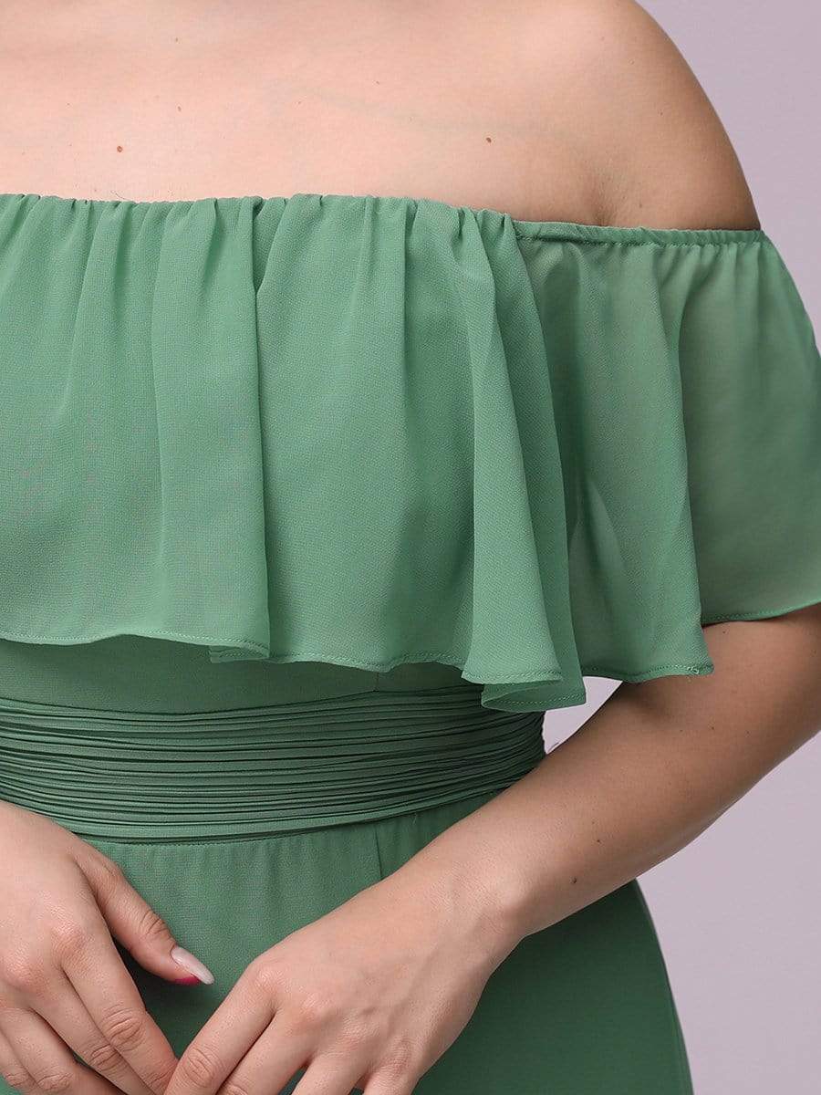 Plus Size Sexy Side Split Long Chiffon Formal Dresses #Color_Green Bean