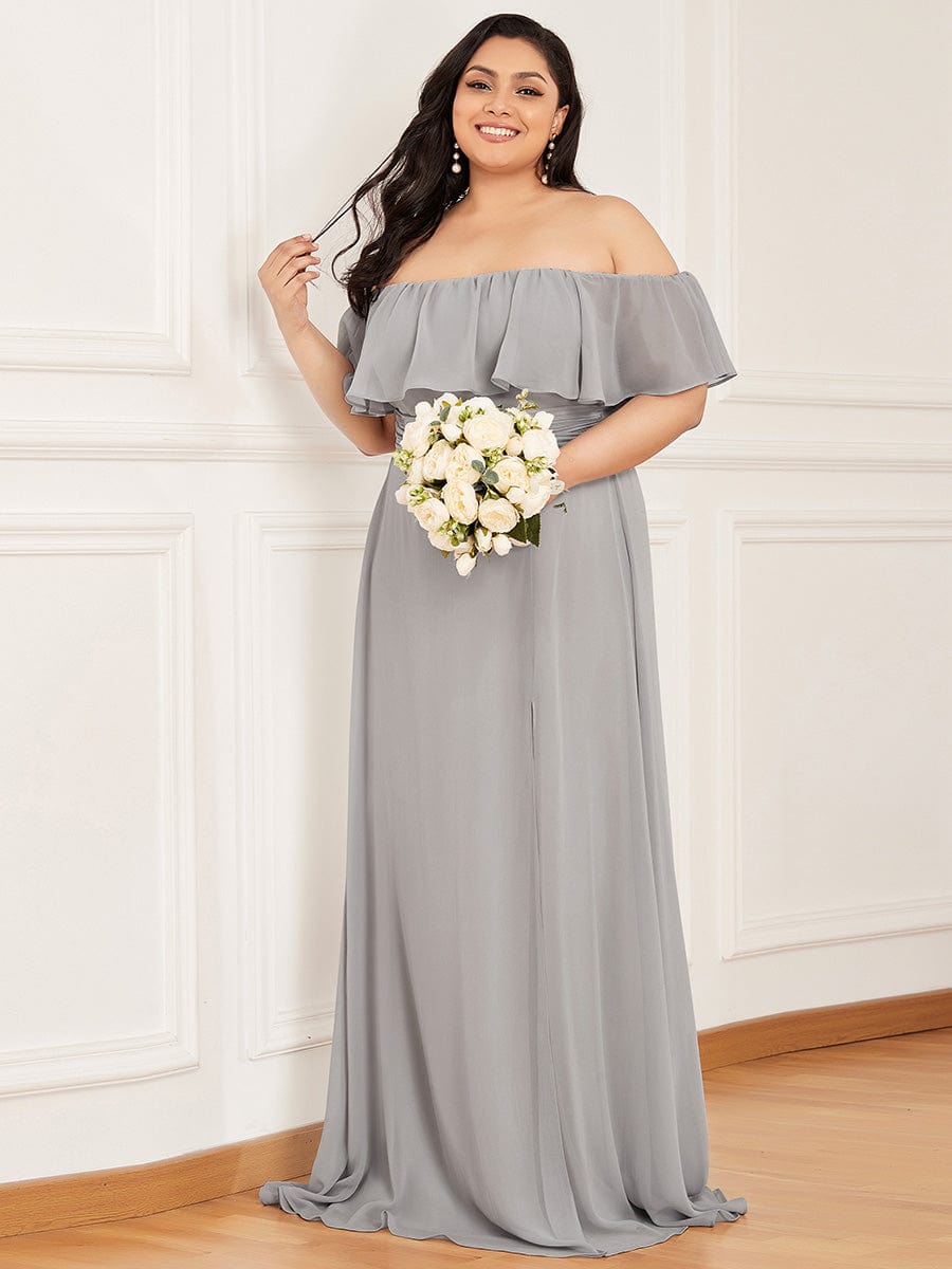 Plus Size Sexy Side Split Long Chiffon Formal Dresses #Color_Grey