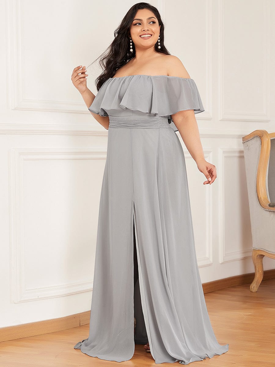 Plus Size Sexy Side Split Long Chiffon Formal Dresses #Color_Grey