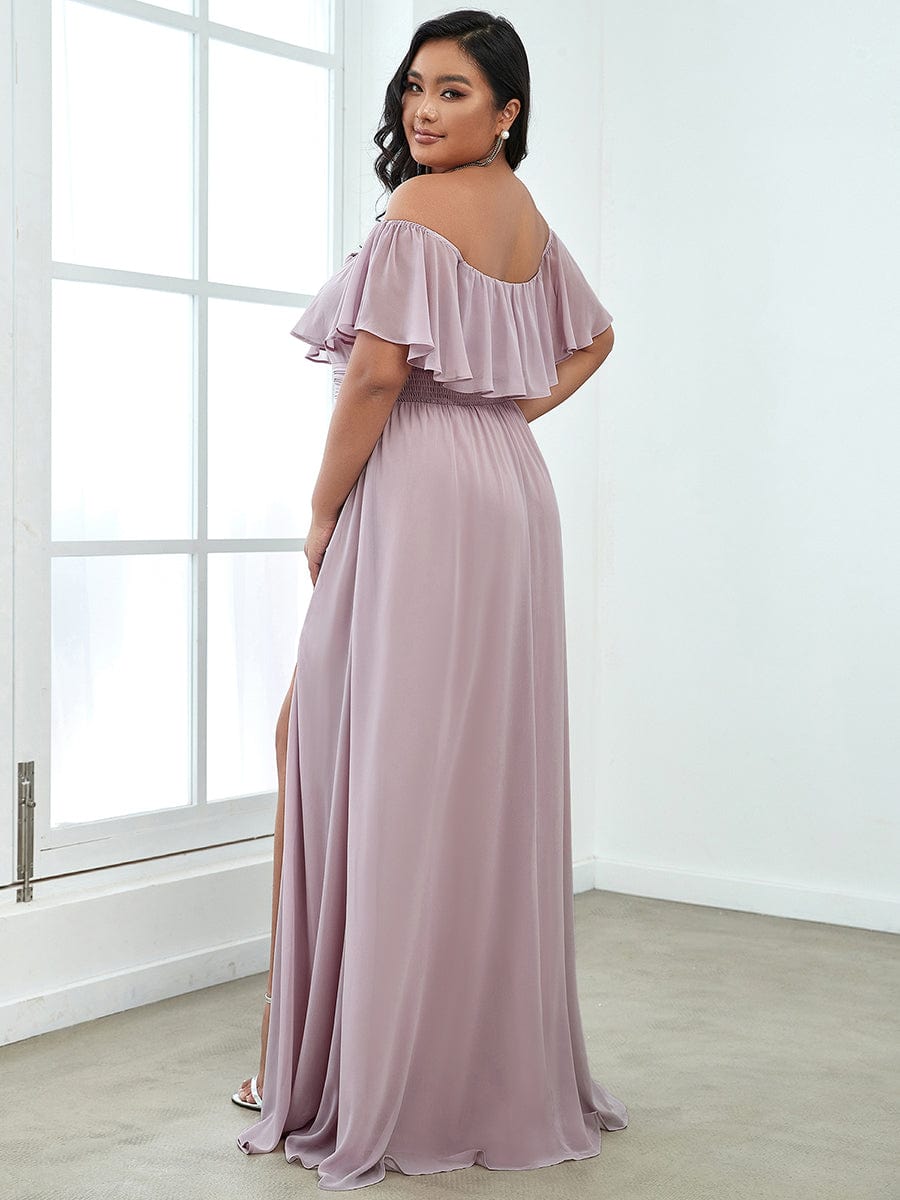 Plus Size Sexy Side Split Long Chiffon Formal Dresses #Color_Lilac