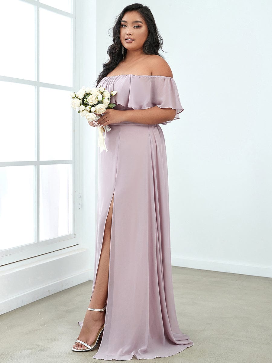 Plus Size Sexy Side Split Long Chiffon Formal Dresses #Color_Lilac