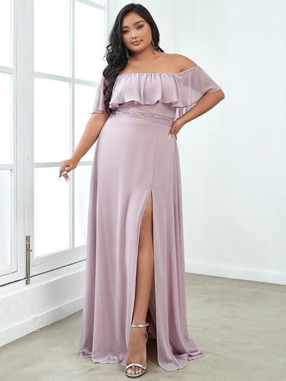 Plus Size Sexy Side Split Long Chiffon Formal Dresses #Color_Lilac