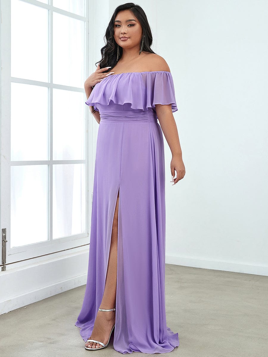 Plus Size Sexy Side Split Long Chiffon Formal Dresses #Color_Lavender