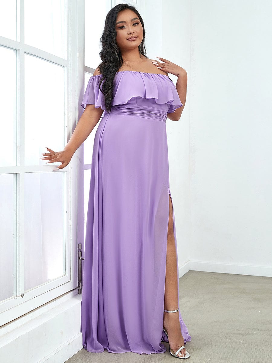 Plus Size Sexy Side Split Long Chiffon Formal Dresses #Color_Lavender