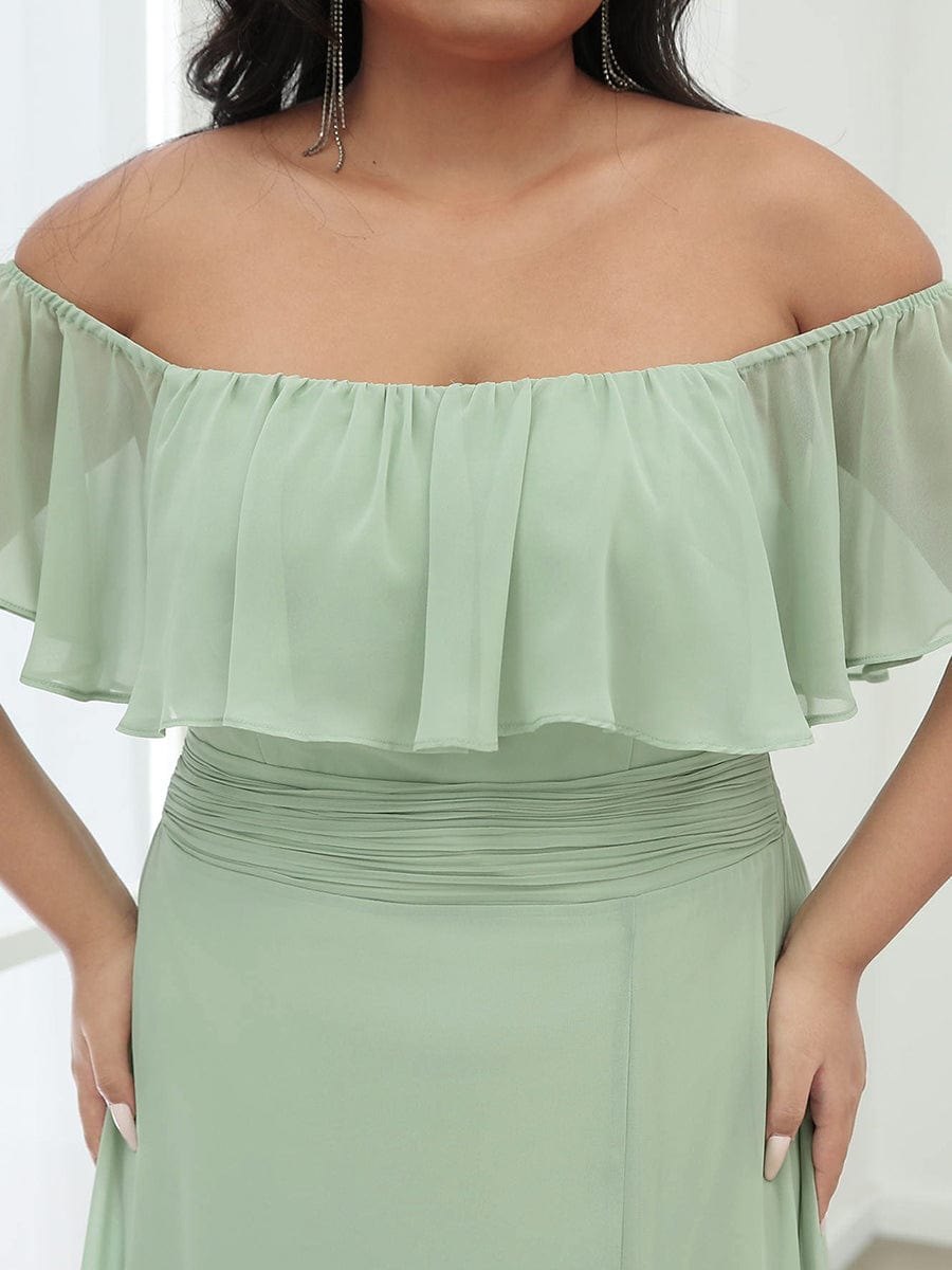 Custom Size Chiffon Ruffle Off Shoulder Thigh Split Bridesmaid Dresses #color_Mint Green