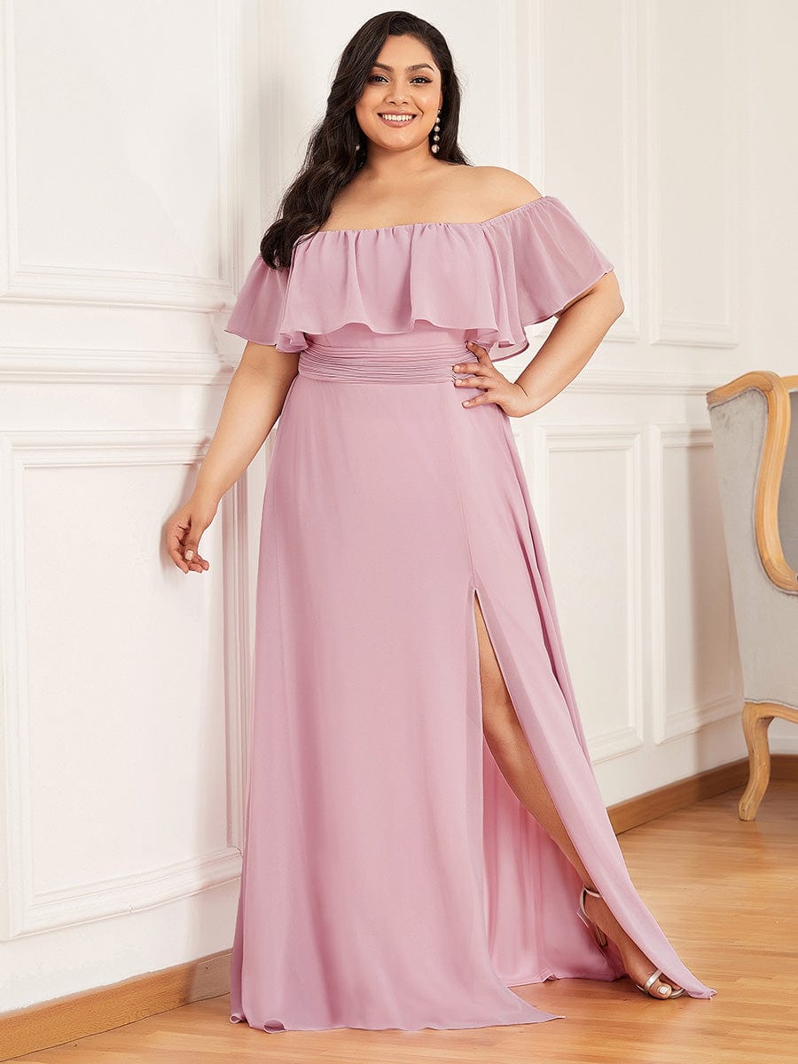 Plus Size Sexy Side Split Long Chiffon Formal Dresses #Color_Mauve