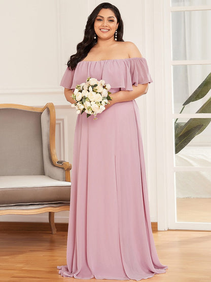 Plus Size Sexy Side Split Long Chiffon Formal Dresses #Color_Mauve