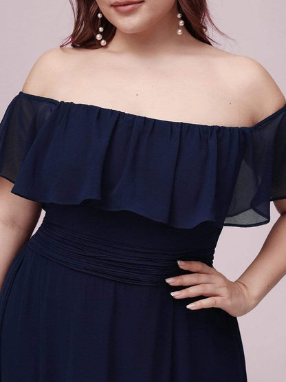 Plus Size Sexy Side Split Long Chiffon Formal Dresses #Color_Navy Blue