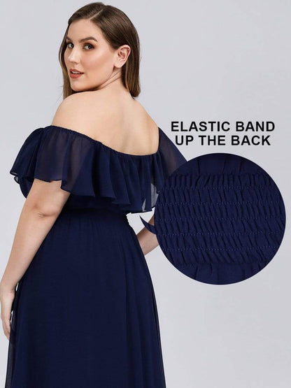 Plus Size Sexy Side Split Long Chiffon Formal Dresses #Color_Navy Blue