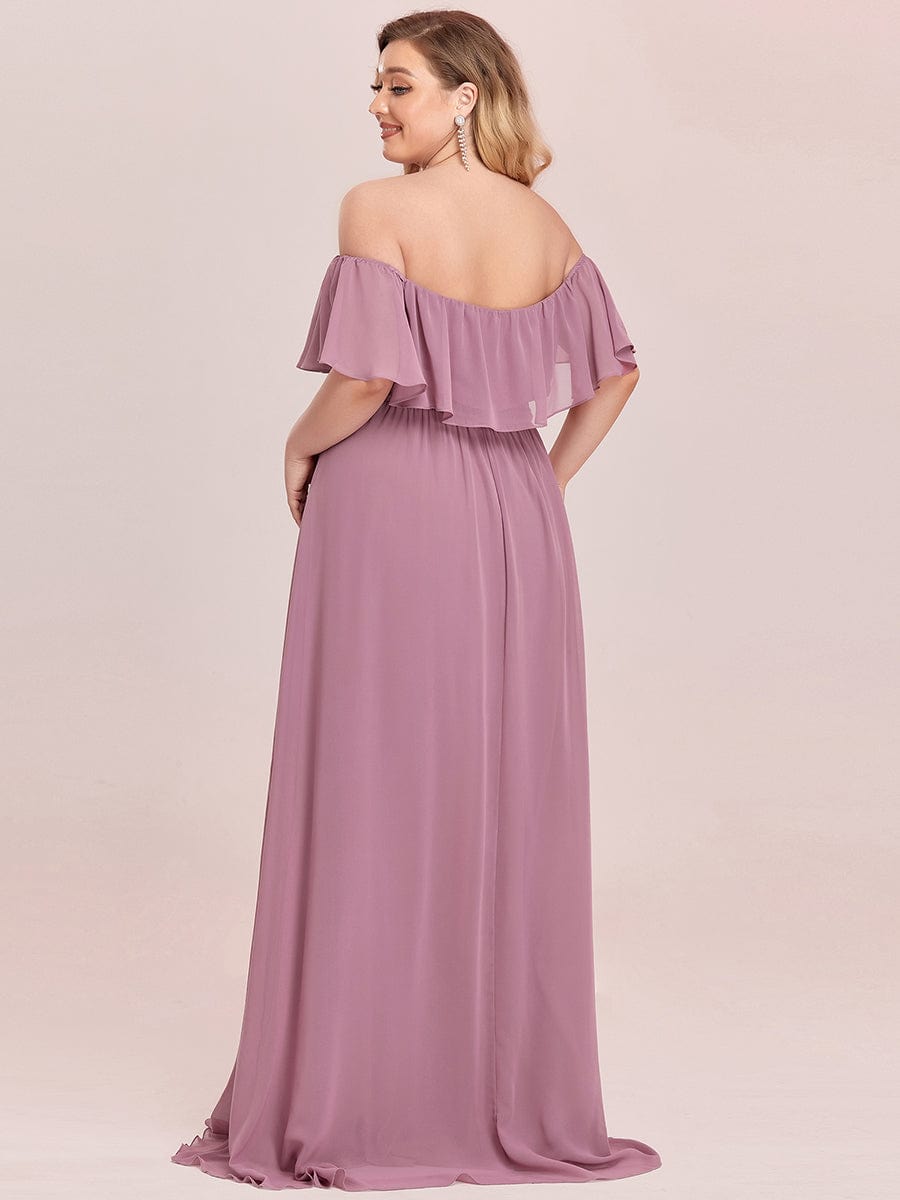 Custom Size Chiffon Ruffle Off Shoulder Thigh Split Bridesmaid Dresses #color_Purple Orchid