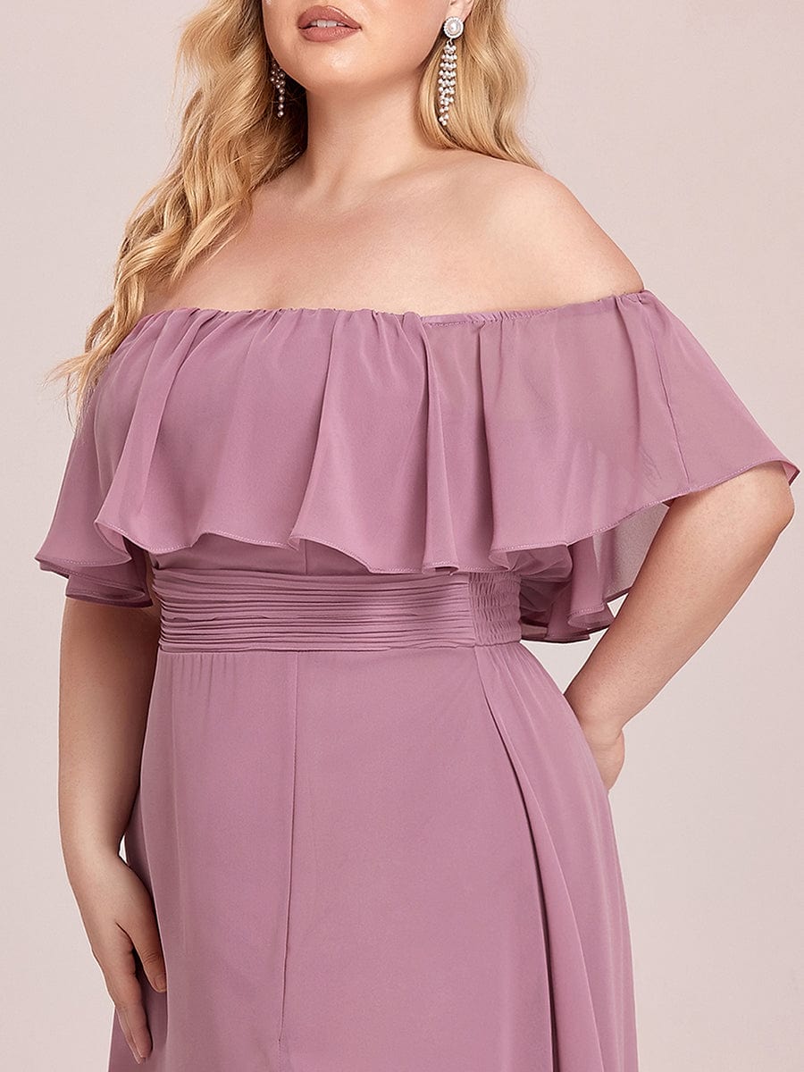 Custom Size Chiffon Ruffle Off Shoulder Thigh Split Bridesmaid Dresses #color_Purple Orchid