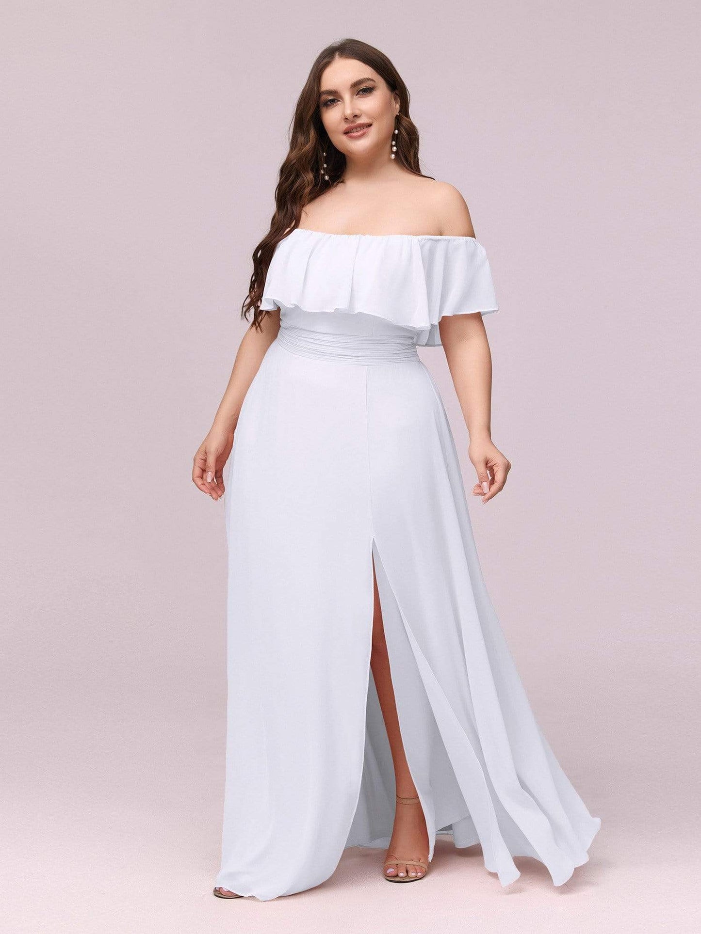 Plus Size Sexy Side Split Long Chiffon Formal Dresses #Color_White