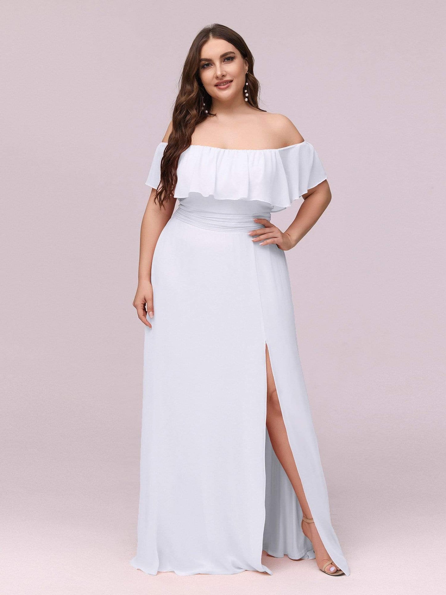 Plus Size Sexy Side Split Long Chiffon Formal Dresses #Color_White