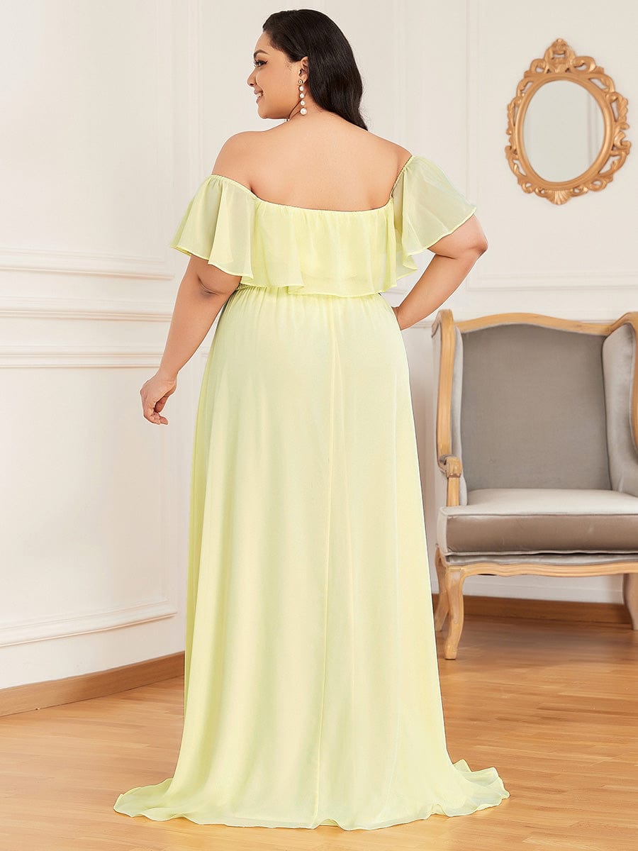 Plus Size Sexy Side Split Long Chiffon Formal Dresses #Color_Yellow