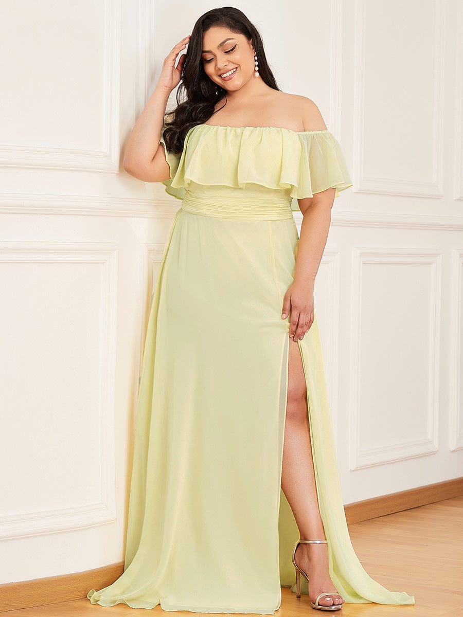 Plus Size Sexy Side Split Long Chiffon Formal Dresses #Color_Yellow