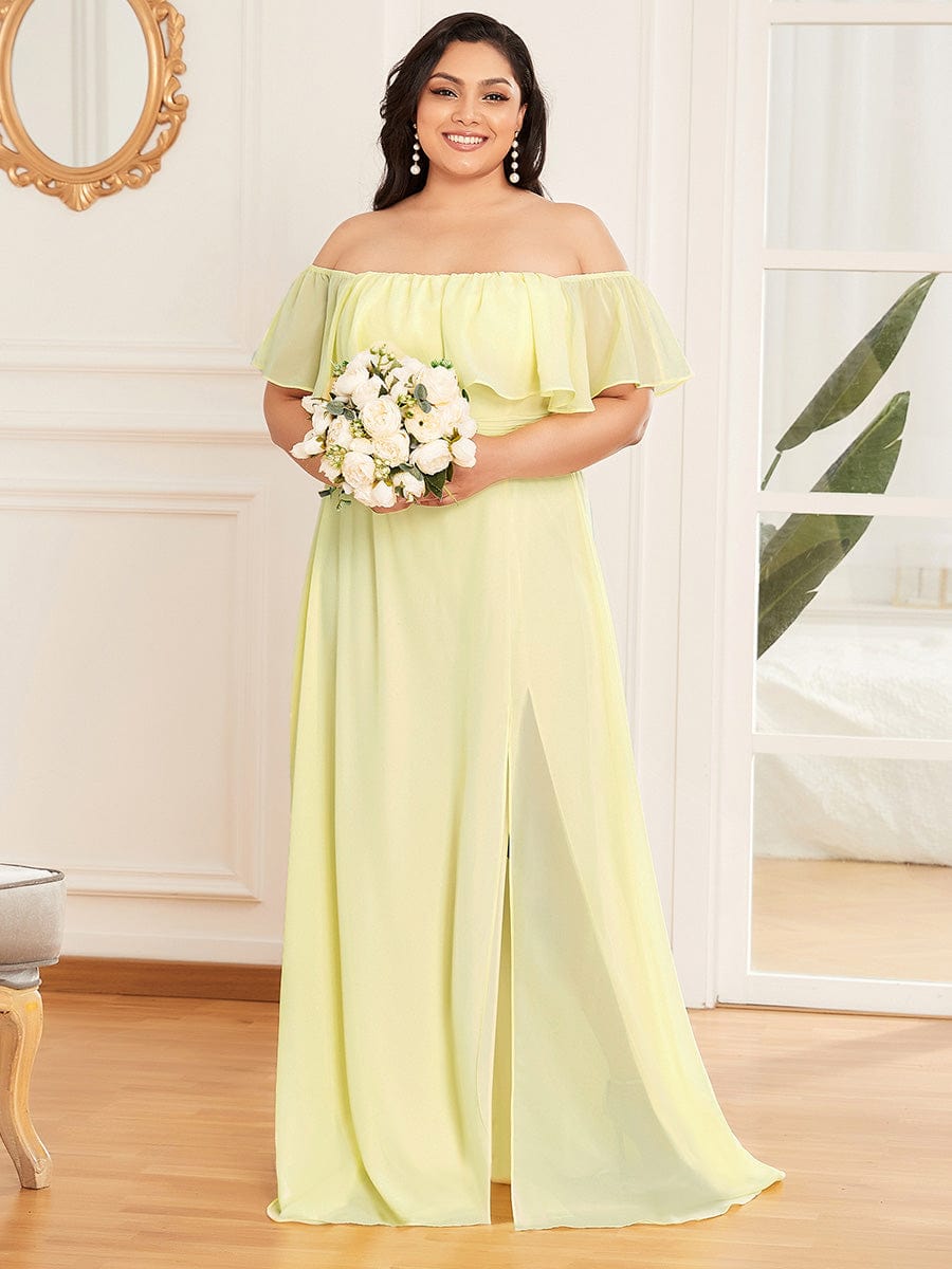 Plus Size Sexy Side Split Long Chiffon Formal Dresses #Color_Yellow