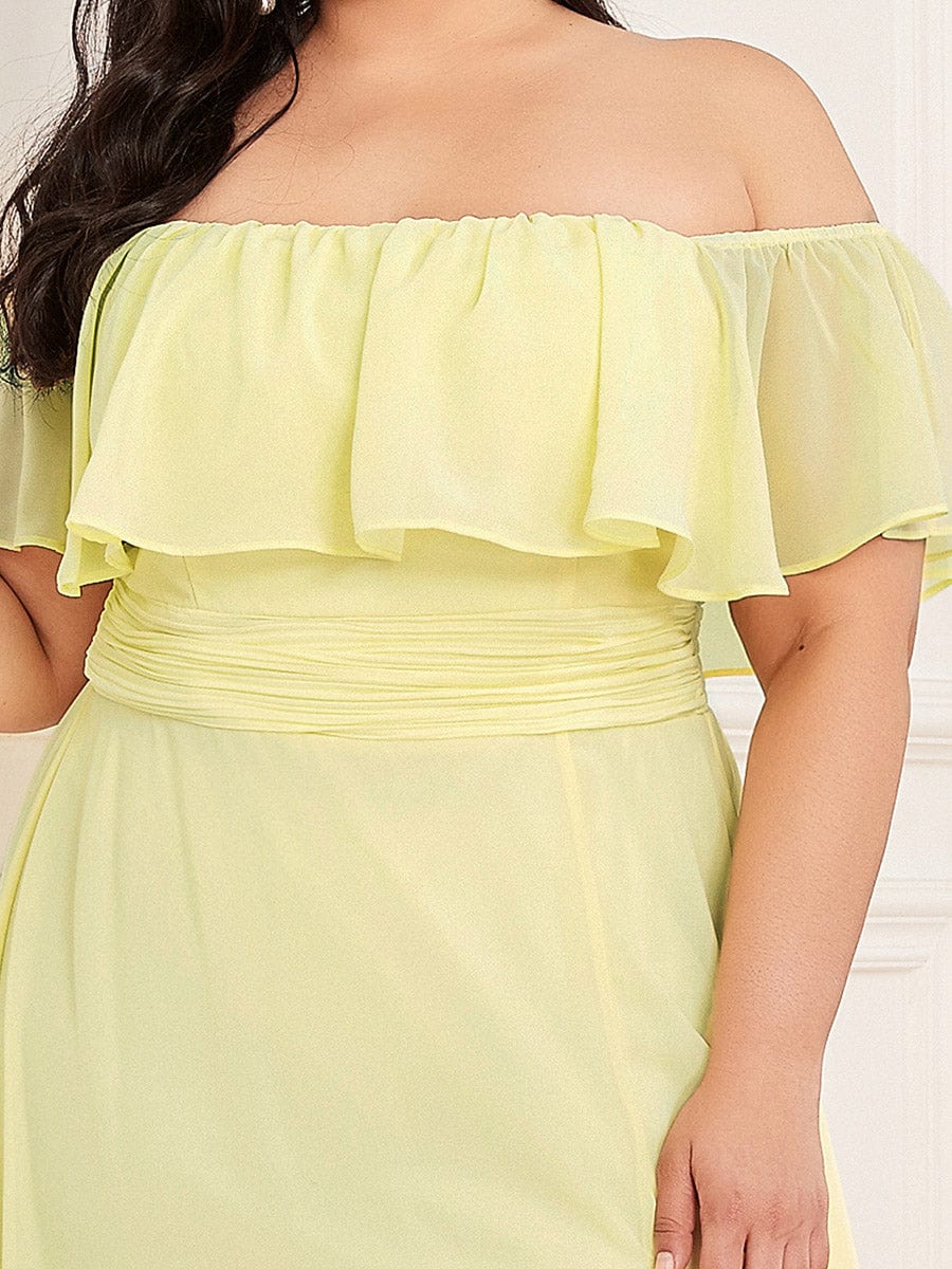 Plus Size Sexy Side Split Long Chiffon Formal Dresses #Color_Yellow