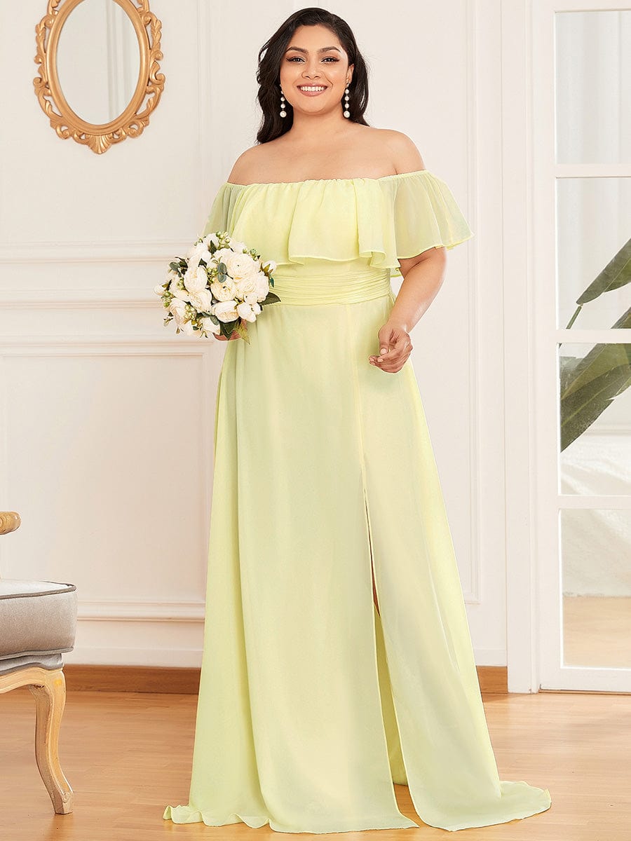 Plus Size Sexy Side Split Long Chiffon Formal Dresses #Color_Yellow