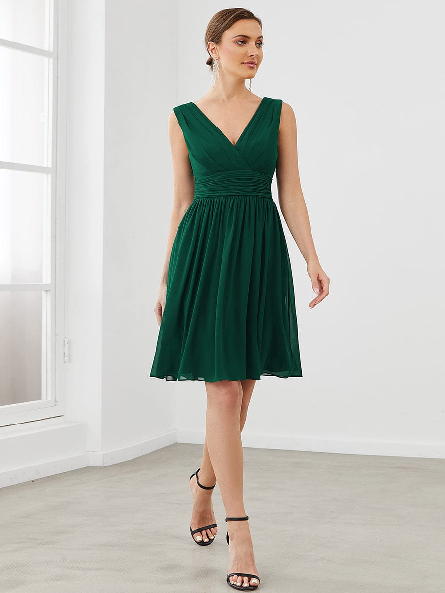 Custom Size Women Sleeveless V Neck Short Bridesmaid Dress #color_Dark Green