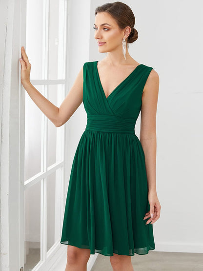 Custom Size Women Sleeveless V Neck Short Bridesmaid Dress #color_Dark Green