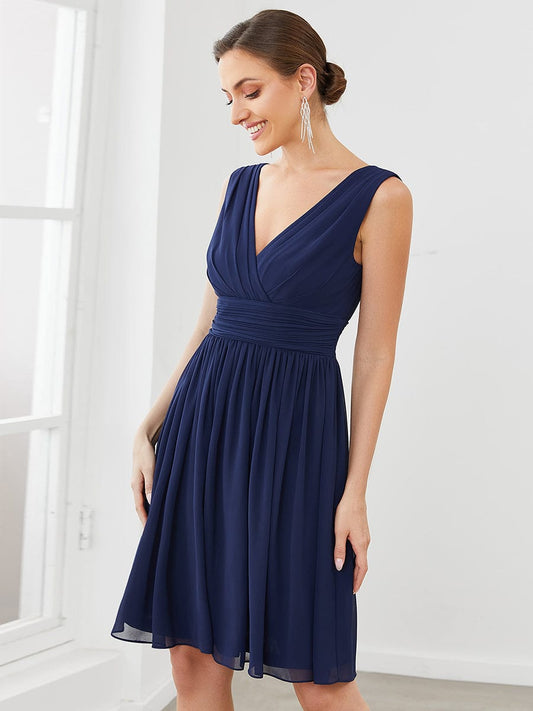 Custom Size Women Sleeveless V Neck Short Bridesmaid Dress #color_Navy Blue