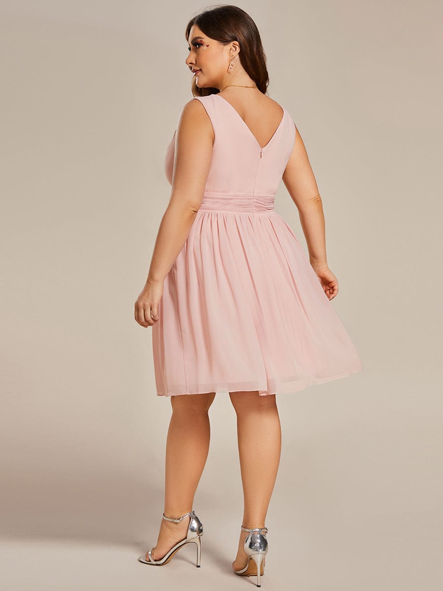 Women Sleeveless V Neck Short Bridesmaid Dress #color_Pink 