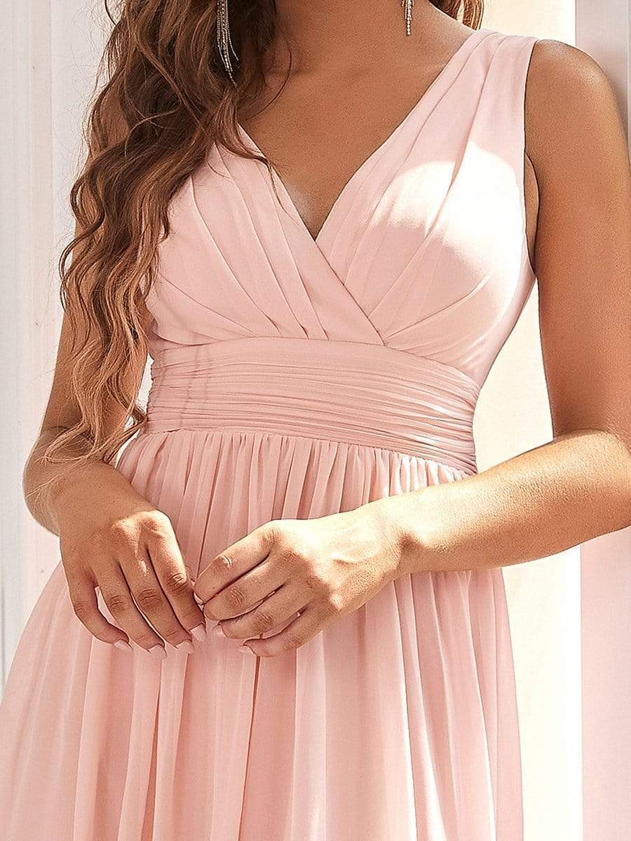 Custom Size Women Sleeveless V Neck Short Bridesmaid Dress #color_Pink