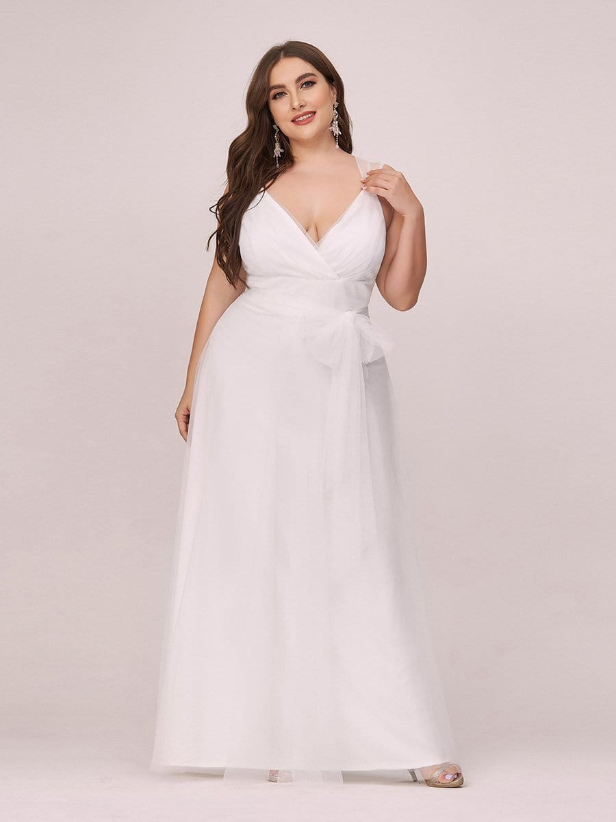 Plus Size Cap Sleeves Simple Tulle Wedding Dress #color_Cream 