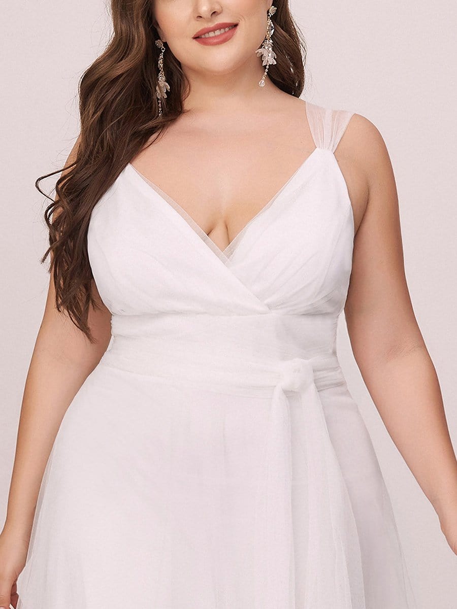 Plus Size Cap Sleeves Simple Tulle Wedding Dress #color_Cream 