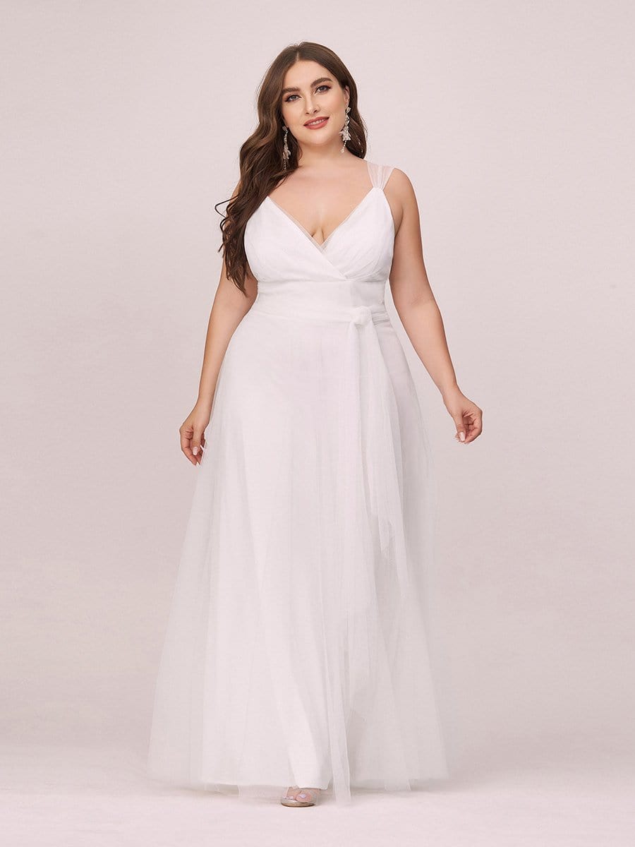 Plus Size Cap Sleeves Simple Tulle Wedding Dress