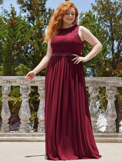 Plus Size Sleeveless Maxi Long A Line Lace Formal Evening Dresses