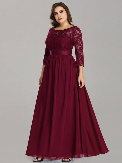 Custom Size See-Through Maxi Lace Evening Dress with Half Sleeve #color_Burgundy