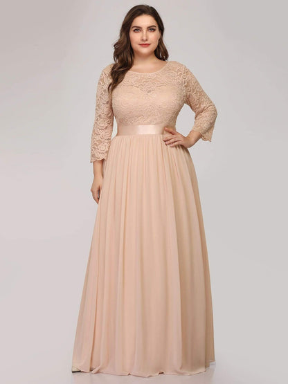 See-Through Floor Length Lace Evening Dress with Half Sleeve #color_Blush 