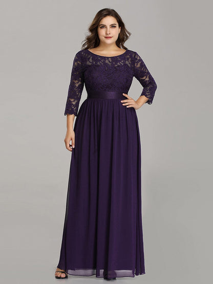 Custom Size See-Through Maxi Lace Evening Dress with Half Sleeve #color_Dark Purple