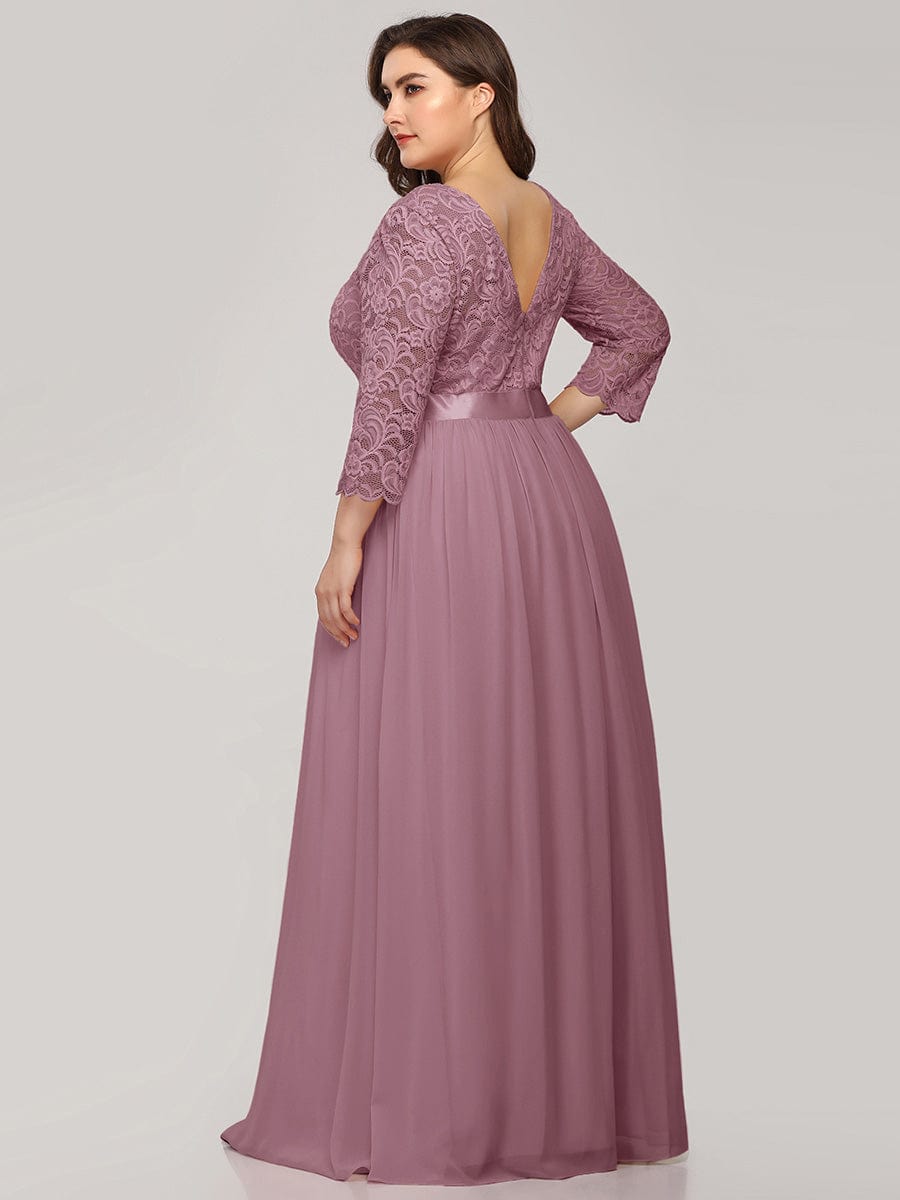 Custom Size See-Through Maxi Lace Evening Dress with Half Sleeve #color_Purple Orchid