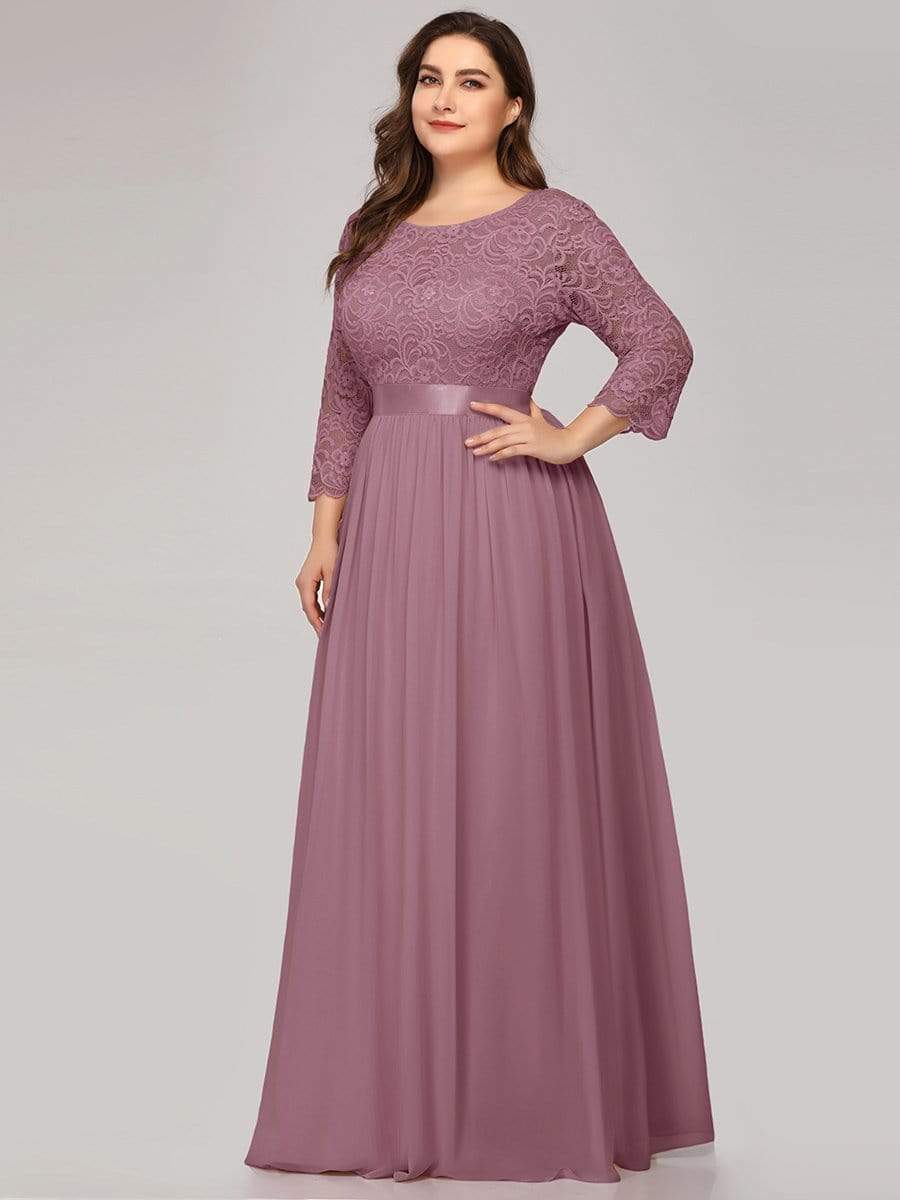 Plus Size Long Lace Sleeve Formal Evening Gowns #color_Purple Orchid 