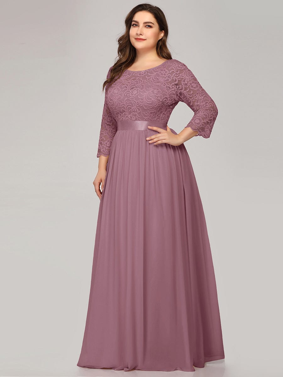 Custom Size See-Through Maxi Lace Evening Dress with Half Sleeve #color_Purple Orchid