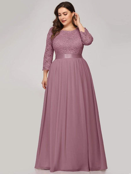 Plus Size Long Lace Sleeve Formal Evening Gowns #color_Purple Orchid 